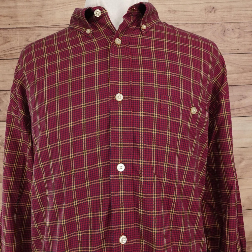 Orvis Shirt Mens Big 2XLT Red Plaid Long Sleeve Button-Up Cotton With Pocket